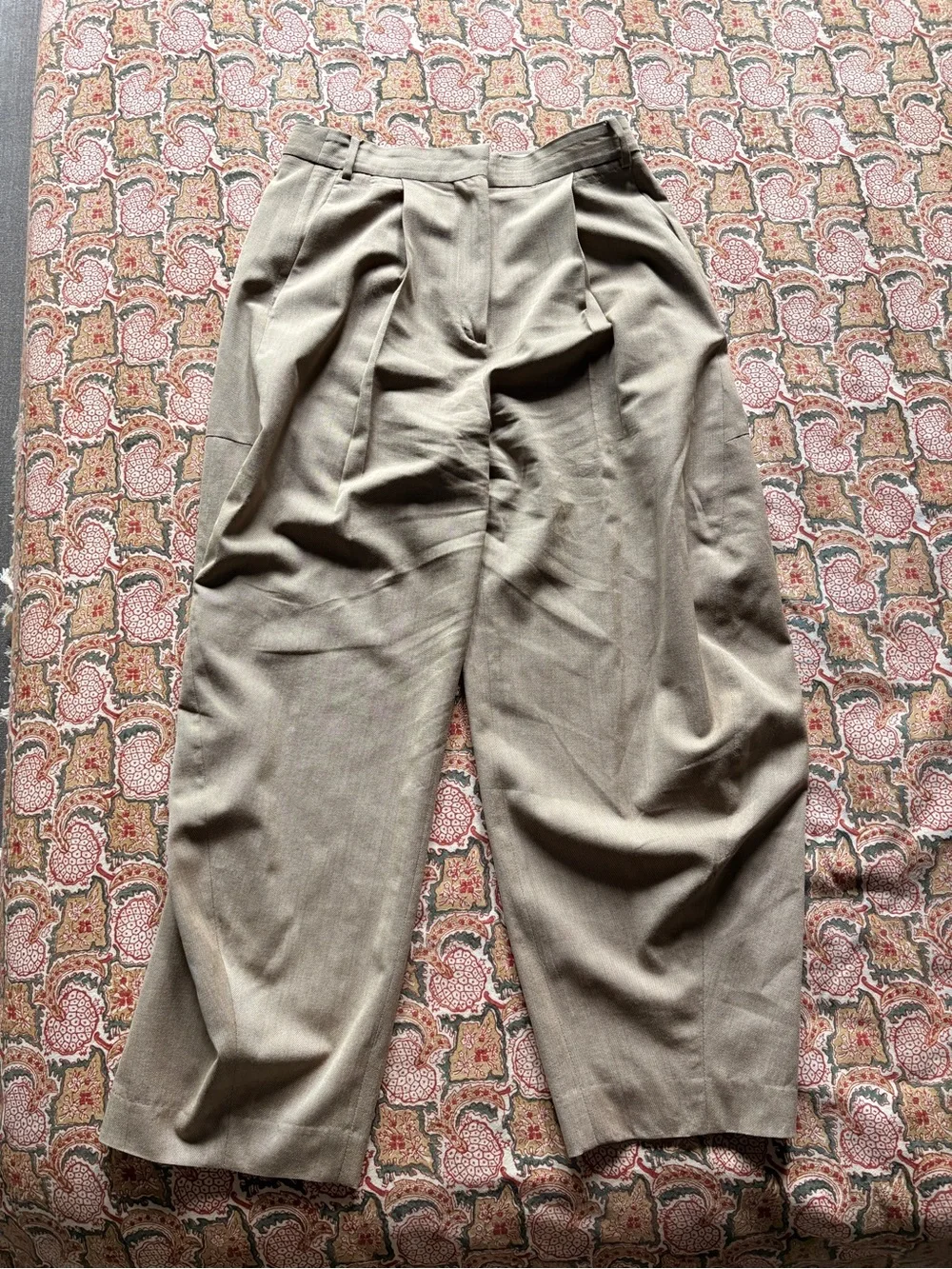 Women’s Tibi Wide-Leg Wool Pleated Pants in Khaki - Picture 10 of 12